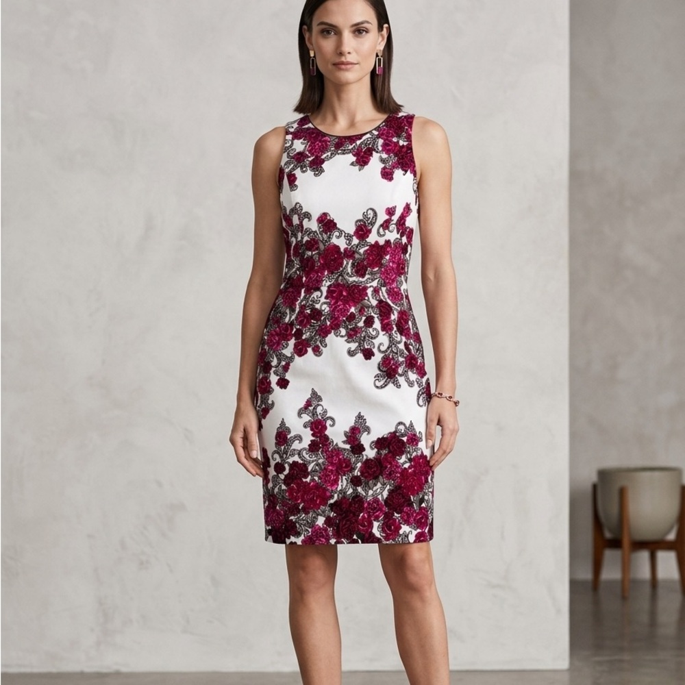 White House Black Market Floral Midi Dress - Pink and White